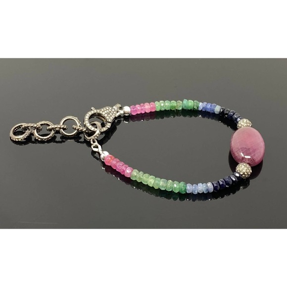 Natural Ruby, Emerald and Sapphire Pave Diamond Bracelet - Picture 5 of 9